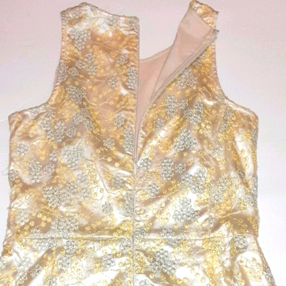 Alex Marie Dress Yellow Silverish Brocade Asymmetrical Special Occasion Size 2 - Picture 4 of 6